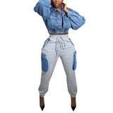 Women's Casual Pants Women's Street Personality Imitation Denim Big Pocket High-Waisted