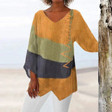 Women's New Casual Fashion Casing Loose Long-Sleeved V-Neck Digital Printed T-Shirt Top