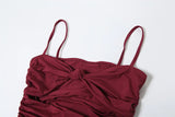 Burgundy Mesh Ruffle Strap Maxi Dress-Outfit