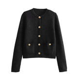 Buckle-Repair Knitted Cardigan 2025 Spring Collar Bag Long-Sleeved Women's Sweater