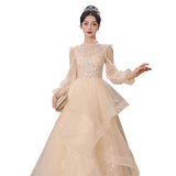 Dress Light Luxury Niche Banquet Host Graduation Dress 2025 New Champagne Long-Sleeved Art Exam