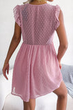 Dot Deep V Ruffle Shoulder Mini