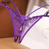 Transparent Embroidery Floral Pearl Tassel Women Lingerie G-String Panties Fashion Hollow Out Female Underwear Thong Briefs 618-1-Outfit