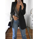 Women Autumn Blazer Jacket Solid Color Long Sleeve Work Suit Coat Office Lady Elegant Tops Casual Cardigan