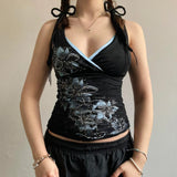 Plant Floral Print Slings Small Vest Hottie Girl Girl Slamming Sexy Antique Early Feeling New Blouse