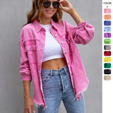 New Long-Haired Burrowed Denim Jacket Women Autumn Winter Long Sleeve Casual Collar