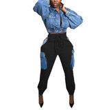 Women's Casual Pants Women's Street Personality Imitation Denim Big Pocket High-Waisted
