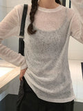 Solid Color Thin Long Sleeve Knit-Outfit