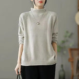 Literary And Art Retro Semi-High-Collar Sweater Women Loose Large Plate Type 2025 Autumn And Winter Casual Knitted Bottom
