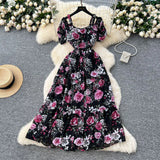 Famous Breeze Mashed Flowers Bubble Sleeves With Dress Women Summer Waist Repair Royal Sister Temperament Beautiful Long