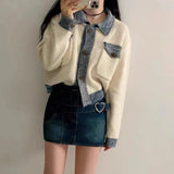 Version Of Chic Oceanic Sleeze Splicing And Smolder Side Color Reduction Small Scent Mixed Color Knitted Open Shirt 2025 Spring And Autumn