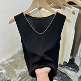 Silk V-Collar Sleeveless Vest Sling Solid Color Knitted Blouse Women's 2024 Summer New Sexy Slim Backing-Outfit
