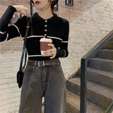 2021 Autumn Kint Sweater Women Sweet Single-breasted POLO Collar Short-Sleeved Knitted Blouse Short