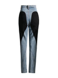 Toloer Niche Design 2024 New Middle Waist Contrast Color Splicing Washed Light Color Small Foot Jeans Trousers-Outfit