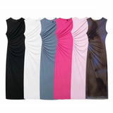 Women's Clothing 2025 Spring New Sleeveless Folding Decorative Fan Flute Dress Dress