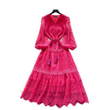 High-End Elegant Dress Female Senior Sense Strap To The Waist Lantern Sleeve Embroidered Mesh A Word Over Knee