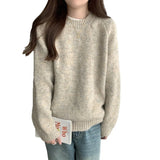 And Winter Soft-Cuffed Solid Color Long Sleeves Knitted Jersey Casual Bottom Korean Soft Lazy Wind Cover Sweater