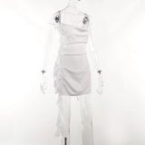 Backless Cowl Neck Flower Frill Mini Dress-Outfit
