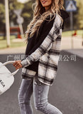 China Winter Hipster Women's Wear Niche Design Sense Plaid Splicing Sleeve Long Sleeve Round Collar Hoodie Female-Outfit