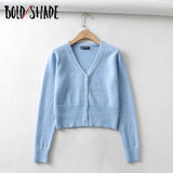Bold Shade Knitting Casual 90s Vintage Cardigans V-Neck Button Long Sleeve Crop Sweaters Women Fashion Indie Style Clothes