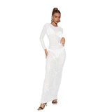 Fashion Women's Pure Color Mesh Hot Diamond Long Sleeve Dress Dress-Outfit