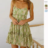 Spring And Summer Women's Printed Sling Dress Short Skirt Sweet And