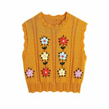 Flowers Embroidery Yellow Vest-Outfit