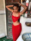 2025 Women's Explosive Sexy Knitted Short Sling Tape Open Umbilly Skirt