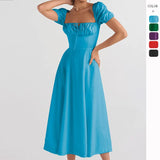 Summer High Waist Dress Women's Slimming Elegant Bubble Sleeves With Short Sleeve