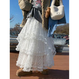Fairy Lace Patchwork Ruffled Maxi Skirt-Outfit