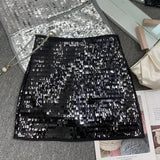 Shooting Heavy Industry Flash Shiny Piece High Waist Thin A Short Skirt Picts Anti-Walking Bag Hip Step Skirt