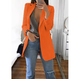 Women Autumn Blazer Jacket Solid Color Long Sleeve Work Suit Coat Office Lady Elegant Tops Casual Cardigan