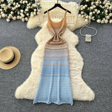 Knitted Dress Woman 2025 Summer Korean Chic Retro Gradient Wavy