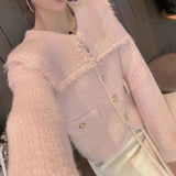 Autumn And Winter New French Retro Big Lapel Knit Cardigan Small Fragrant Wind Temperament Senior Sweater Female Coat-Outfit
