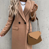 Winter Women Casual Vintage Warm Overcoat Female Autumn Long Sleeve Suit Collar Long Woolen Coats Elegant Buttoned