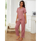 Toloer Women's Spring Solid Color Short-Sleeved Trousers Home Clothes Two Sets Of Female OZON-Outfit