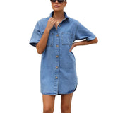 New Cardigan High-End Denim Short-Sleeved Collar Shirt Loose Dress Dress