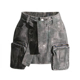 Toloer Trend A-Line Denim Skirt Autumn 2024 New Tail Splicing Pocket Design Tooling Pear-Shaped Women's Dress-Outfit