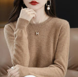 Waxy Leisure Lace Round Neck Bottomed Sweater Women's New Foreign Style 2024 Autumn / Winter Sweater Long-Sleeved Sweater-Outfit