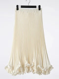 Satin Pleated Ruffles Midi Skirt-Outfit