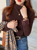 Sense Half Turtleneck Sweater Autumn And Winter Soft Waxy Bottom Shirt Female Long Sleeves Inside The Foreign Atmosphere Feeling Joker Jacket-Outfit