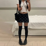 Toloer Hot Girl Black And White Grid Gauze Double Wooden Ear Small Skirt Black Bow Decoration Splicing Skirt-Outfit
