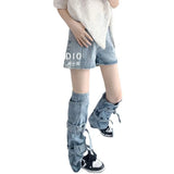 Hottie Fried Street Wash Denim Leg Set Design Strap Pile Trousers Calves Denim Shorts
