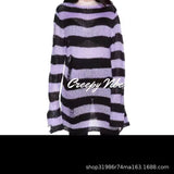 Toloer Hole Hollow Out In The Long Sweater Female Stripe Loose Color Dark Versatile Knit Niche Punk-Outfit