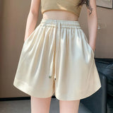 Silk Acetic Acid-Singed Noodles Sports Shorts Women's Summer Thin Small Man Loose Thin A Word Five-Legged Leisure