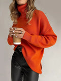 Split Warm Turtleneck Pullover Sweater Women Oversize Winter Top Soft Basic Green Oversized Sweater For Women