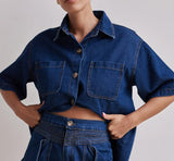 Summer Women's Casual Retro Loose Shirt Denim Shorts Set
