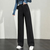 Toloer Wide Leg Pants Female Autumn Bf Large Size Fat Mm High Waist Show Thin Straight Tube Sense Suit Pants Female Professional Wear Summer-Outfit