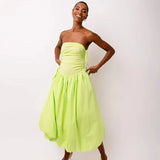 Tube Solid Frill Midi Dress-Outfit