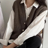 Cardigan Sweater Vest Loose 2021 Autumn and Winter Warm Knitted Vest Sweater for Women Loose Solid Sleeveless Sweaters
